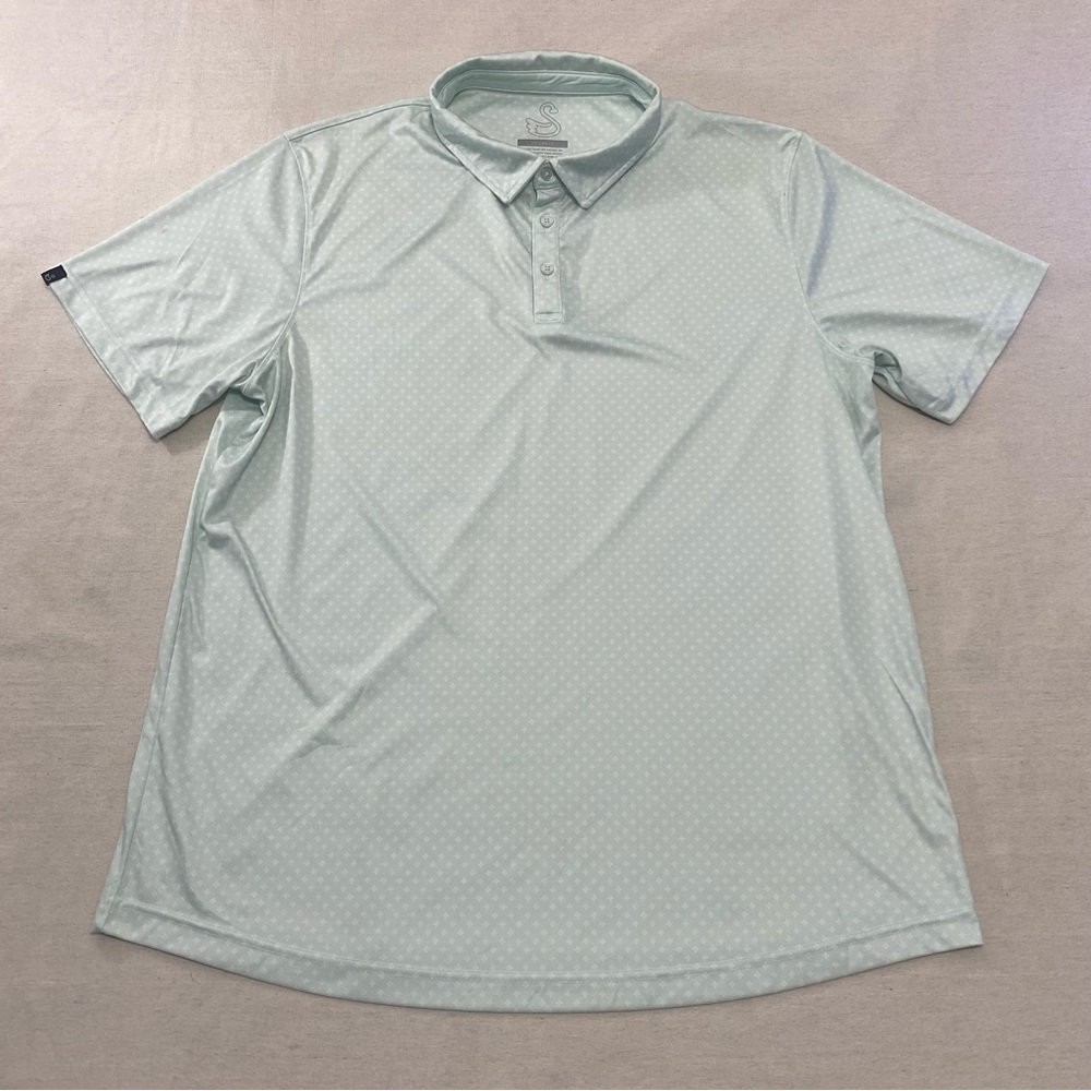 Swannies Polo Shirt Mens 2XL Light Mint Green Geometric Golf Performance Casual
